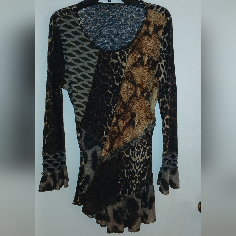 Nina Murati Artistic Brown and Black Patchwork Tunic Animal Print  Funky